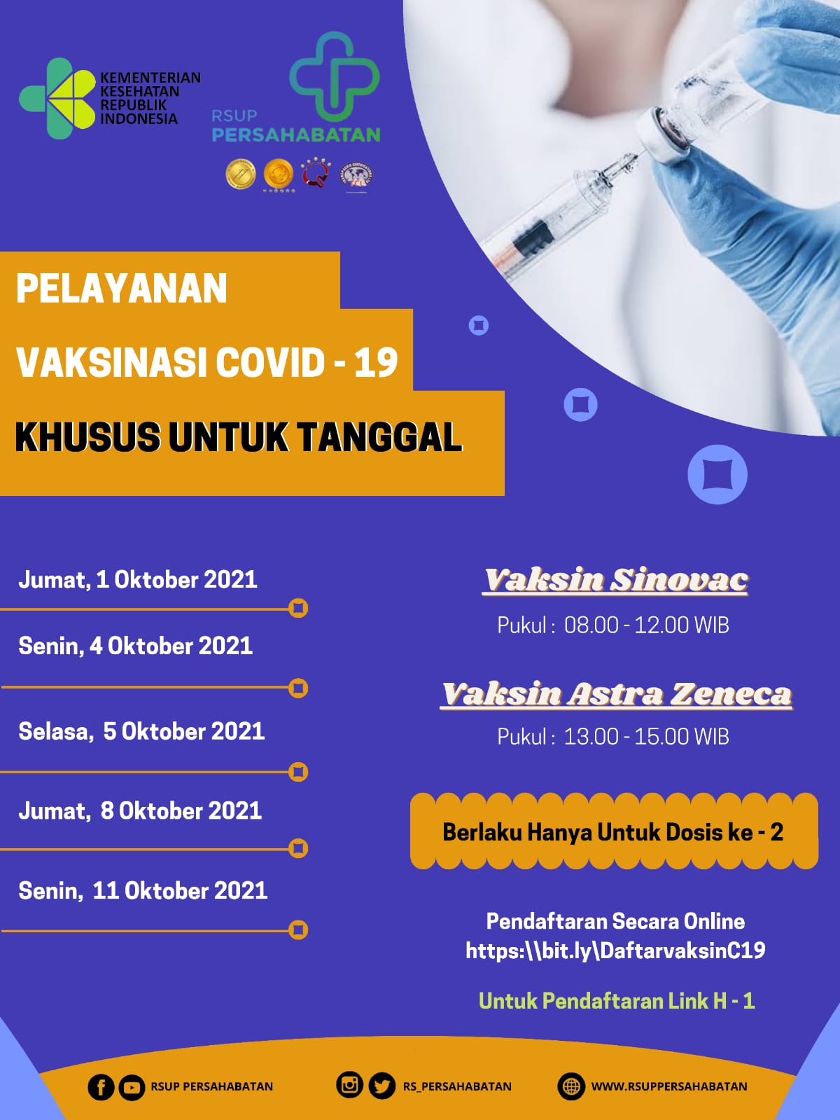 Pelayanan Vaksinasi Covid-19 Vaksin Sinovac dan Vaksin Astra Zeneca Dosis ke-2