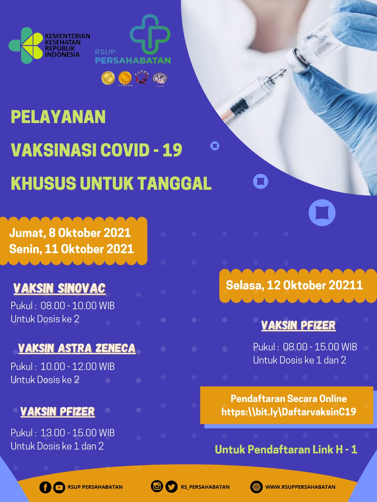 Pelayanan Vaksinasi Covid-19 Vaksin Sinovac, Astra Zeneca dan Pfizer